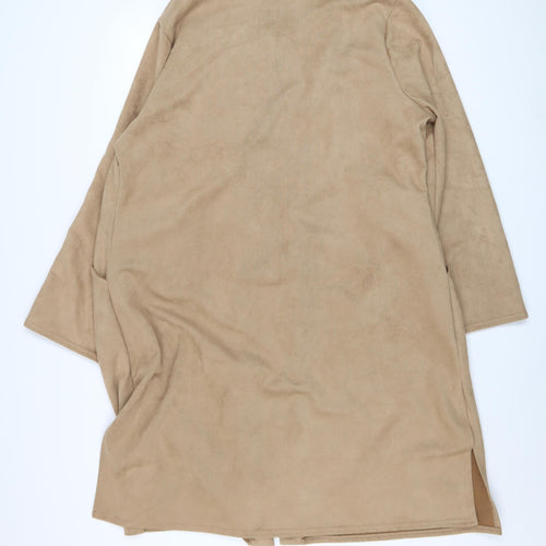 Nicole Collection Women Beige Longline Coatigan XL Open Front Suede Look