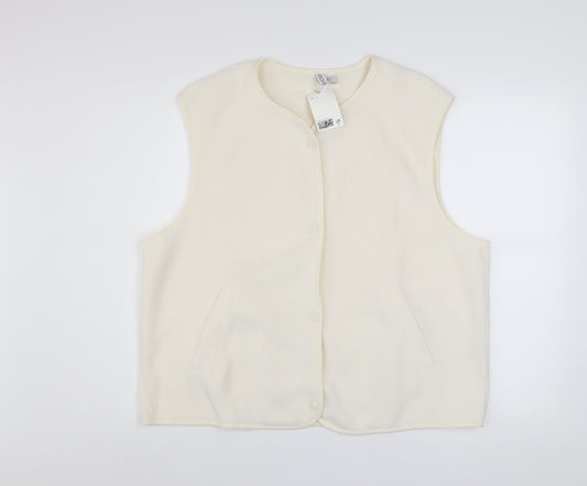 H&M Women Ivory Fleece Waistcoat L Lightweight Casual Layer