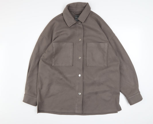 Primark Women Brown Fleece Button Casual Jacket Size S