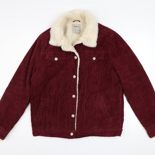 Denim Co Women Burgundy Corduroy Faux Fur Collar Jacket Size 12