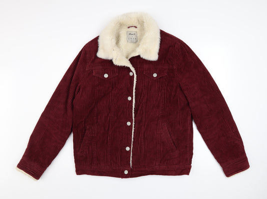 Denim Co Women Burgundy Corduroy Faux Fur Collar Jacket Size 12