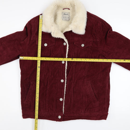 Denim Co Women Burgundy Corduroy Faux Fur Collar Jacket Size 12