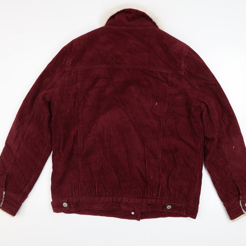 Denim Co Women Burgundy Corduroy Faux Fur Collar Jacket Size 12