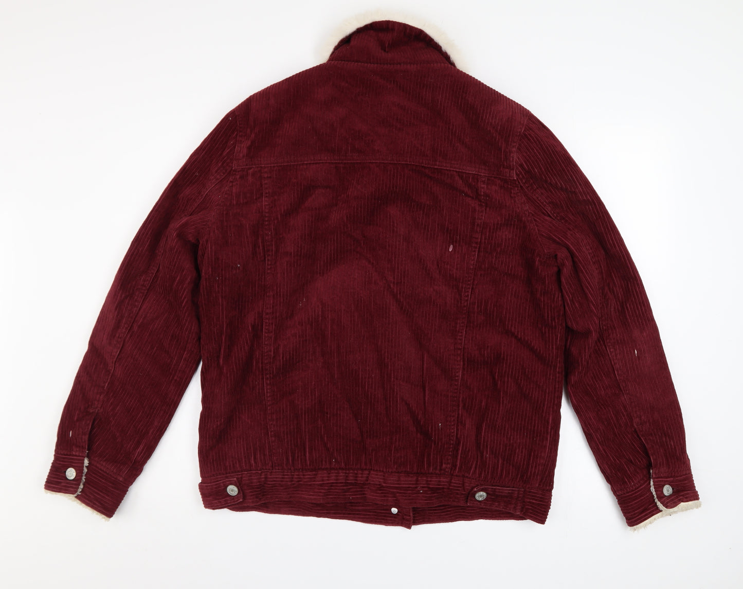 Denim Co Women Burgundy Corduroy Faux Fur Collar Jacket Size 12