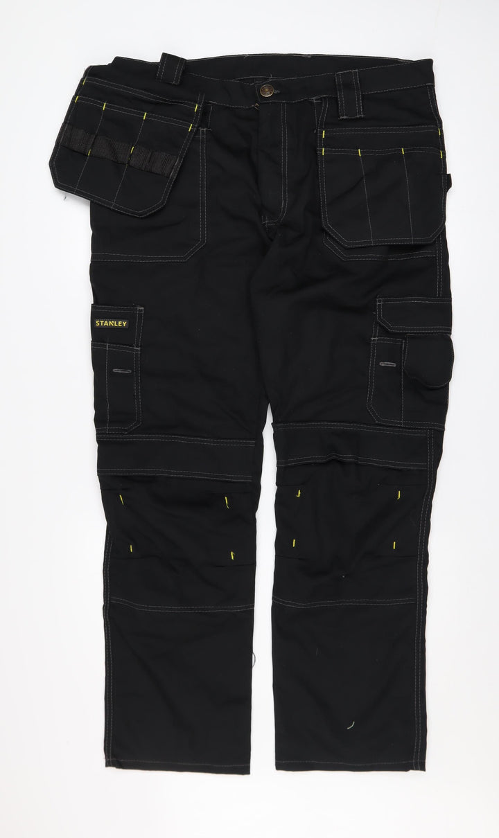 Stanley Men's Black Cargo Work Trousers W38 L31 Durable Canvas