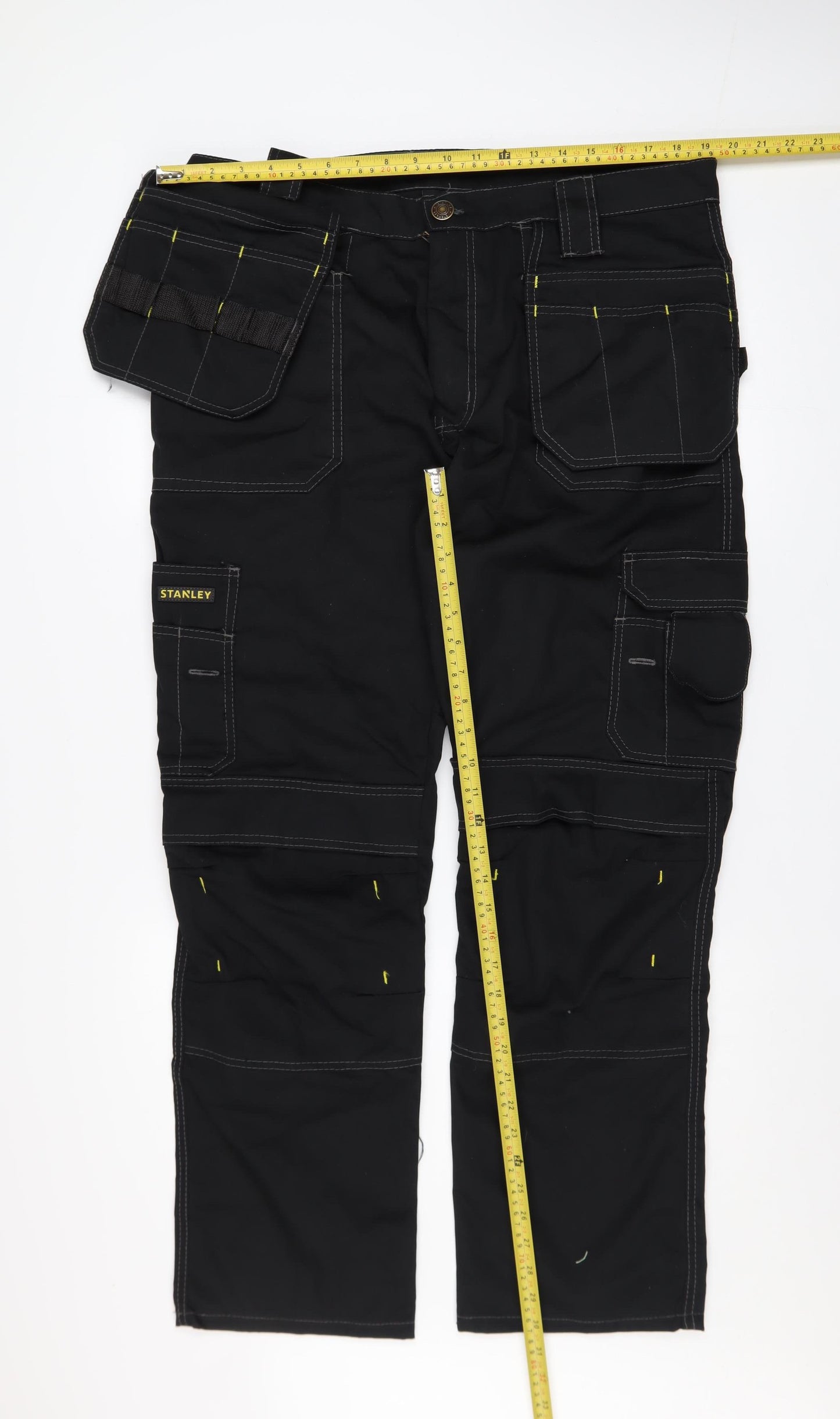 Stanley Men's Black Cargo Work Trousers W38 L31 Durable Canvas