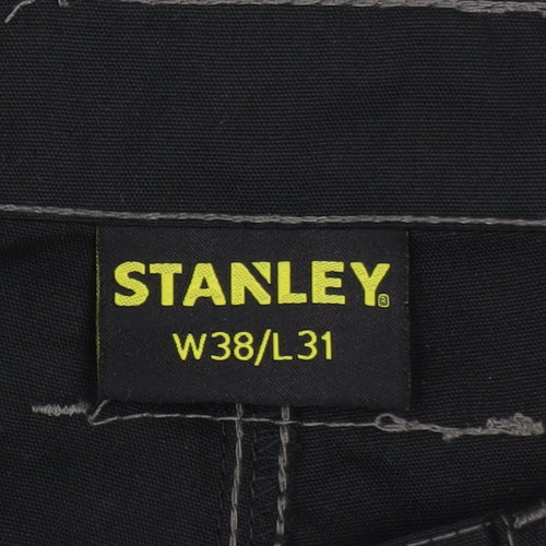 Stanley Men's Black Cargo Work Trousers W38 L31 Durable Canvas