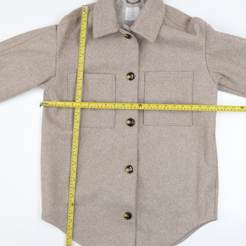 Primark Women Beige Herringbone Wool Blend Shacket Jacket 2XS