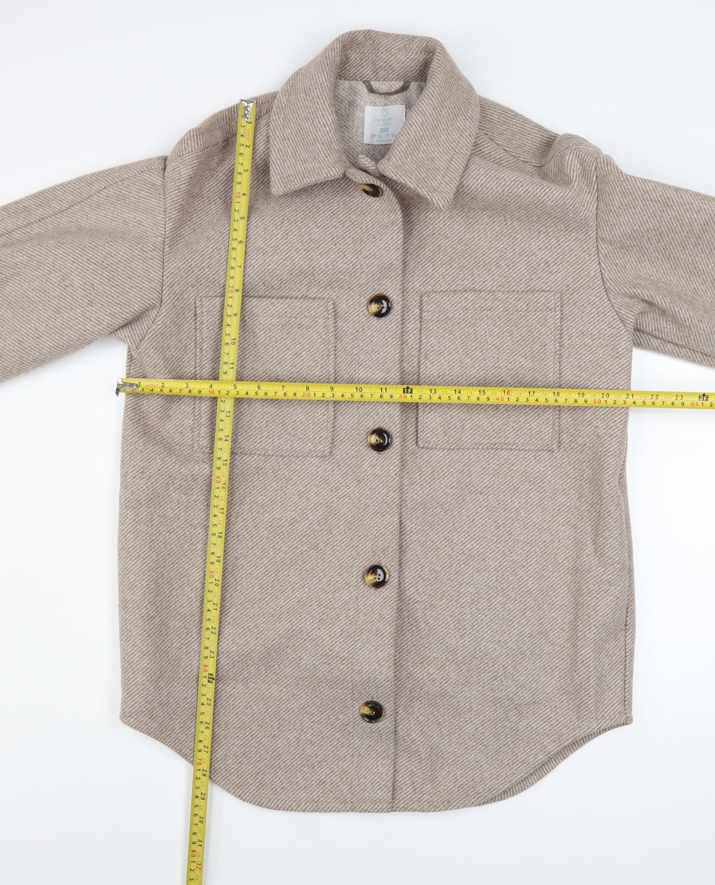 Primark Women Beige Herringbone Wool Blend Shacket Jacket 2XS