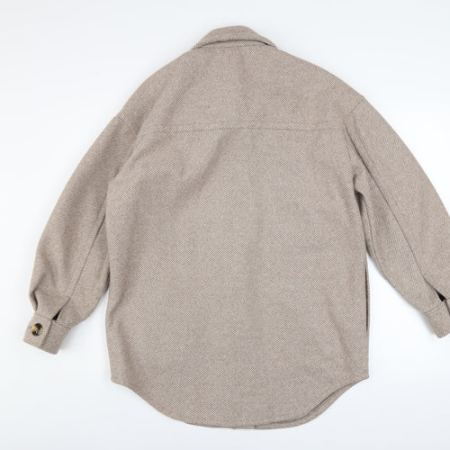 Primark Women Beige Herringbone Wool Blend Shacket Jacket 2XS