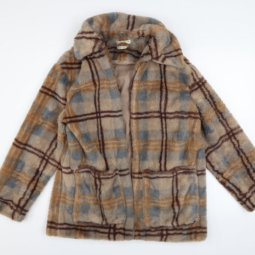 Native Youth Women’s Beige Check Faux Fur Coat XS