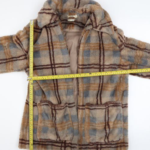 Native Youth Women’s Beige Check Faux Fur Coat XS