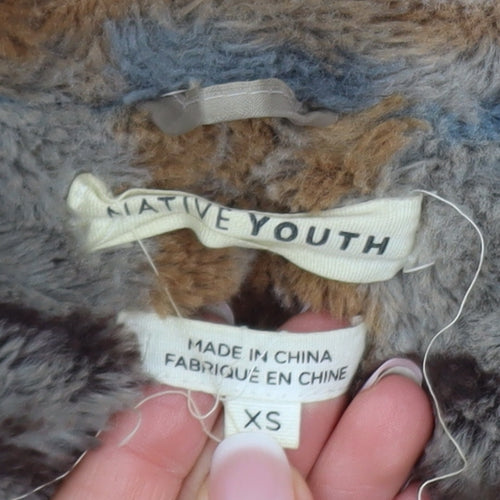 Native Youth Women’s Beige Check Faux Fur Coat XS