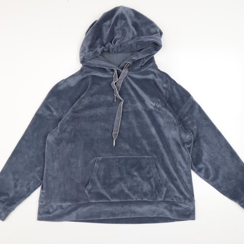 John Lewis Women Blue Velour Pullover Hoodie Size 16