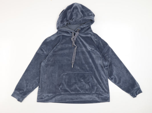 John Lewis Women Blue Velour Pullover Hoodie Size 16