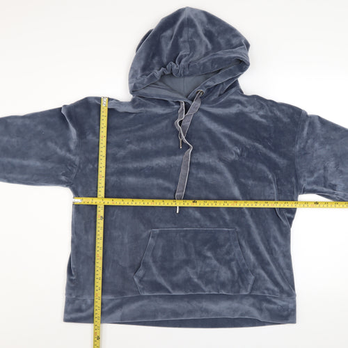 John Lewis Women Blue Velour Pullover Hoodie Size 16