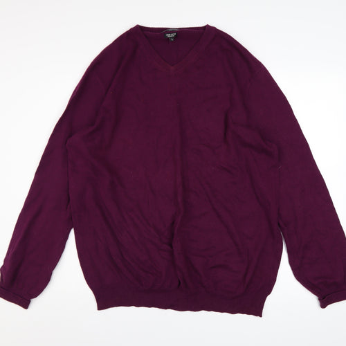Sandstone & Co. Men’s Purple Cotton Cashmere V-Neck Jumper L