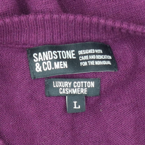 Sandstone & Co. Men’s Purple Cotton Cashmere V-Neck Jumper L