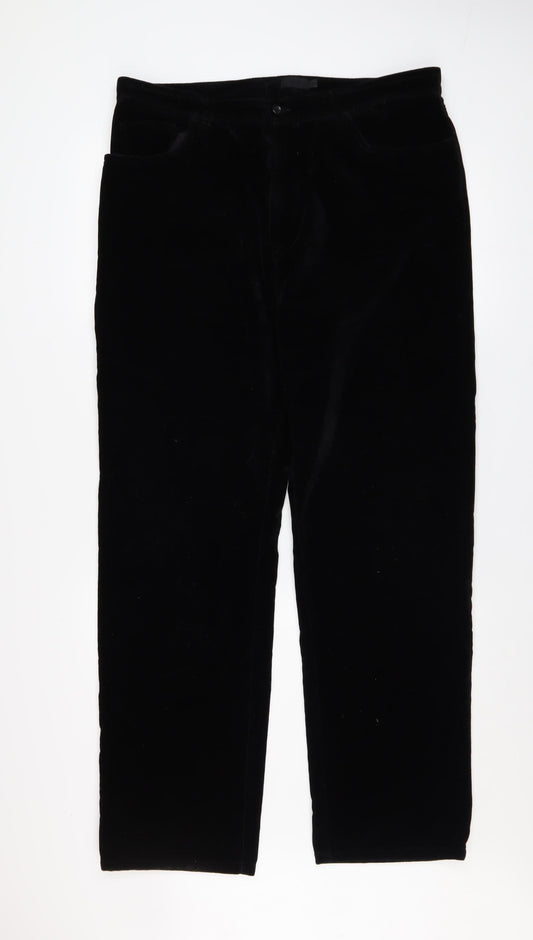 Stark Mens Black Velvet Straight Trousers Size 36 Cotton Blend
