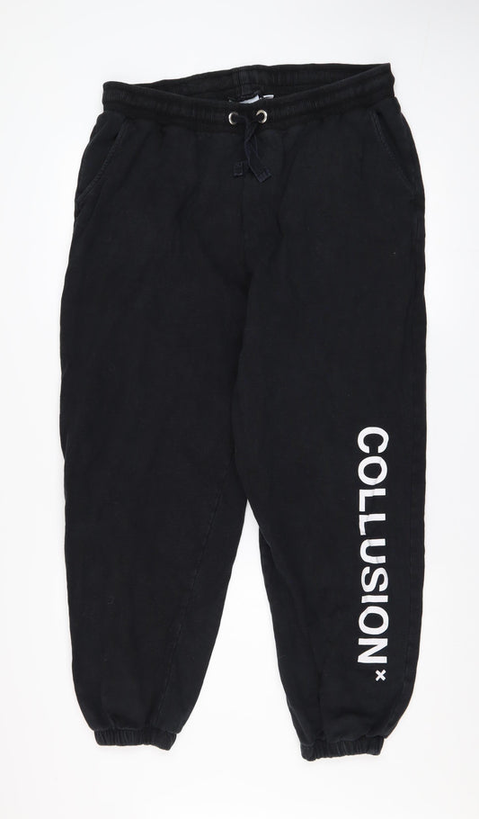 Collusion Men Black XL Jogger Sweatpants Elastic Waist Tapered Fit
