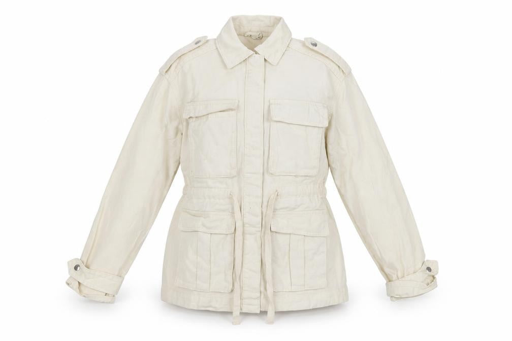 Front view of H&M Divided Women's Ivory Cotton Military Jacket 2XS