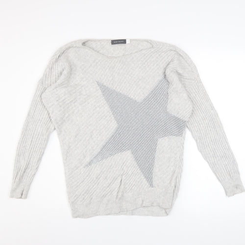 Mint Velvet Women's Grey Star Cotton Blend Pullover Jumper Size S