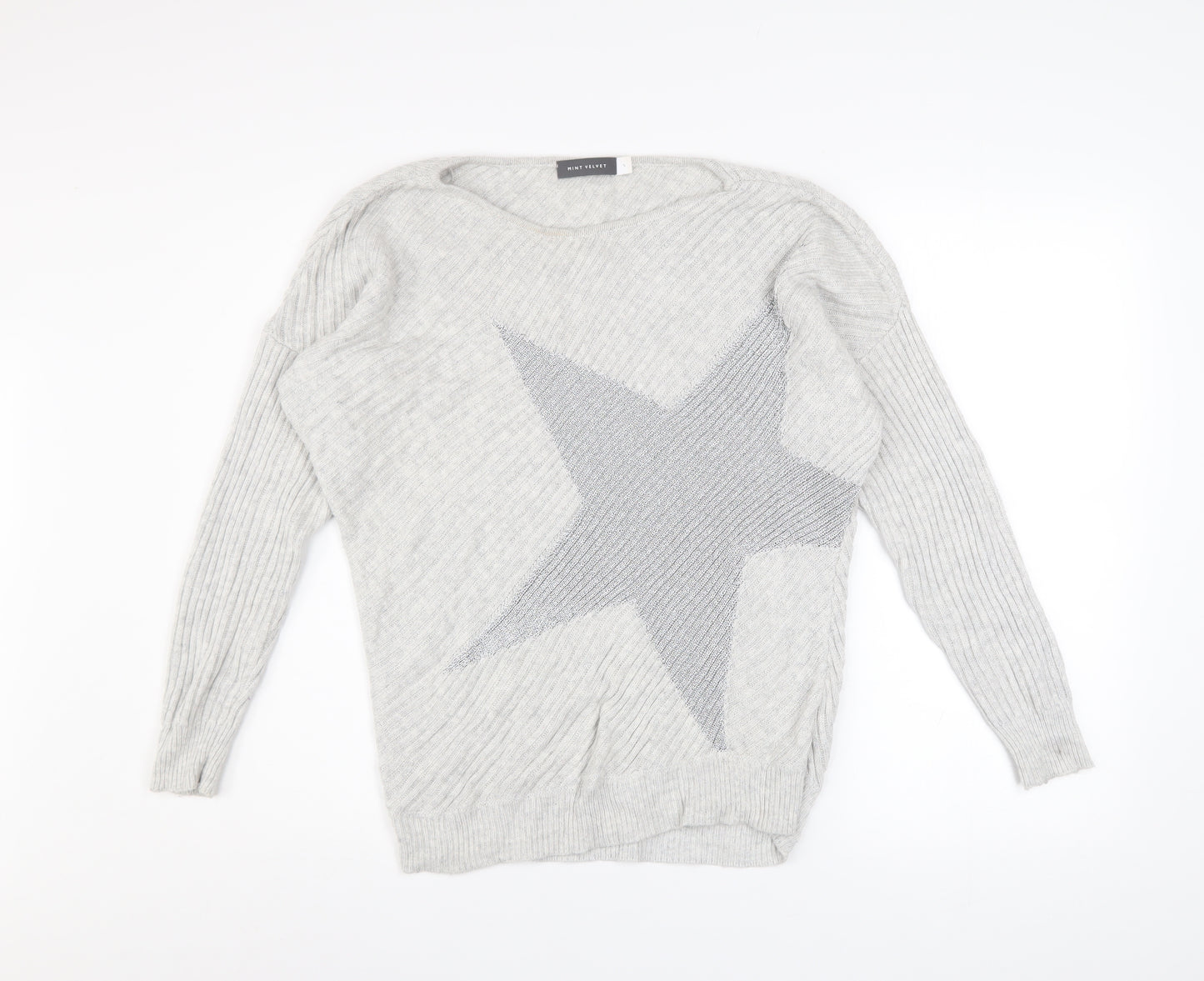 Mint Velvet Women's Grey Star Cotton Blend Pullover Jumper Size S