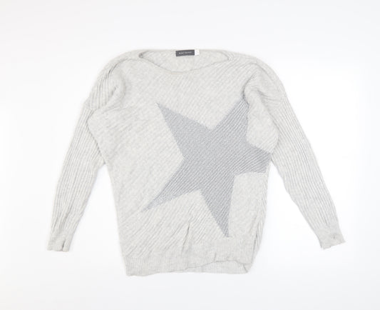 Mint Velvet Women's Grey Star Cotton Blend Pullover Jumper Size S