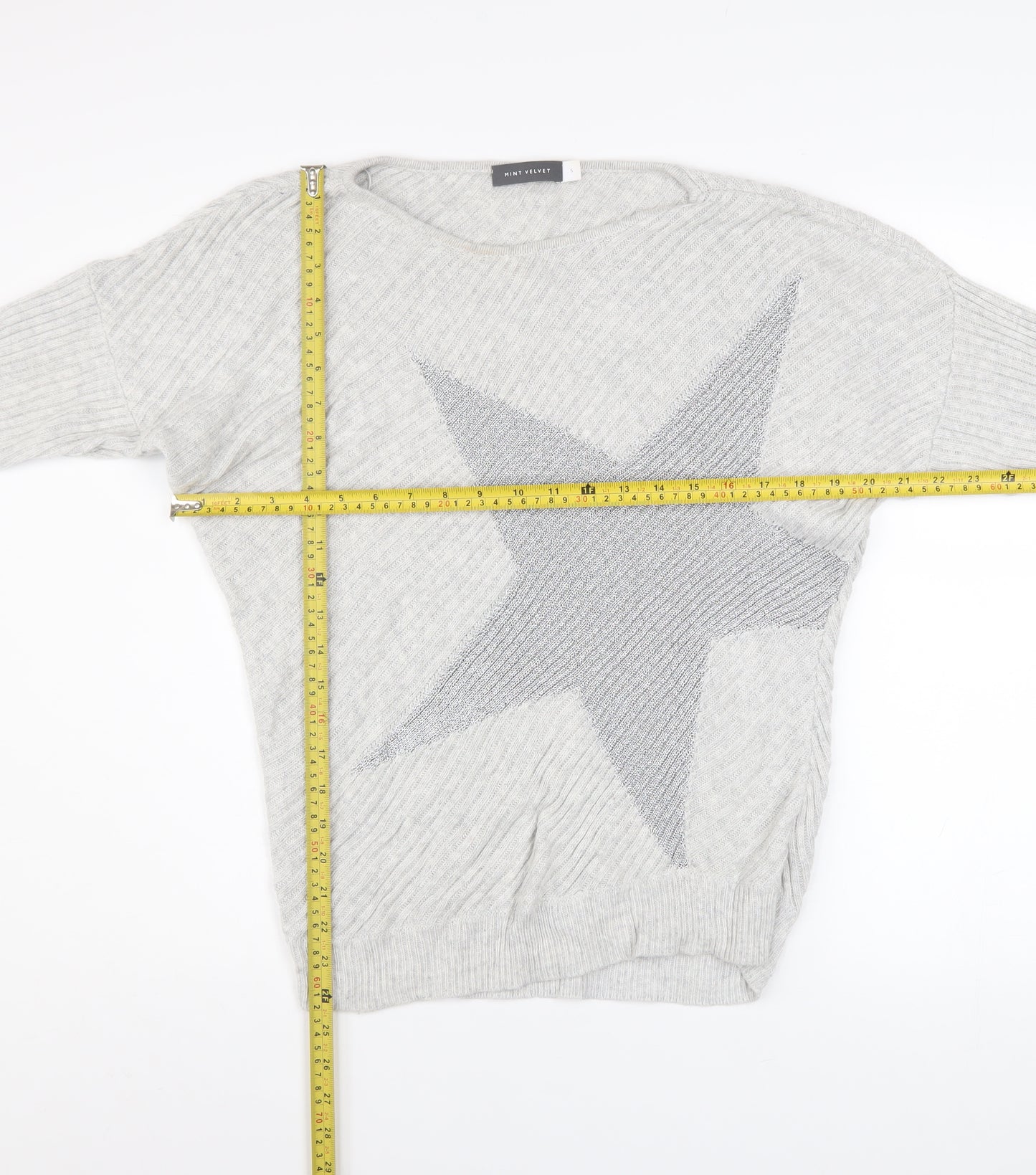 Mint Velvet Women's Grey Star Cotton Blend Pullover Jumper Size S