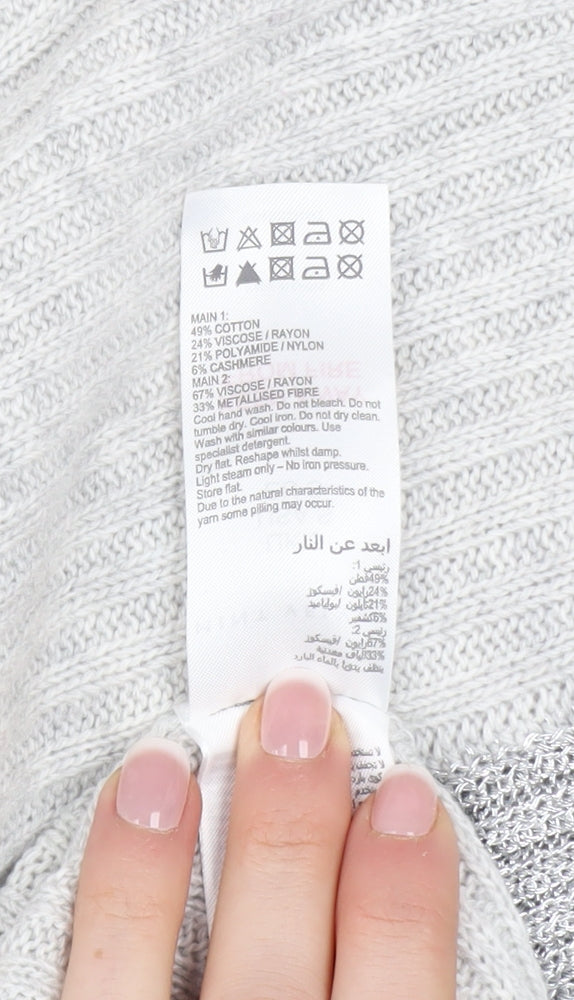 Mint Velvet Women's Grey Star Cotton Blend Pullover Jumper Size S