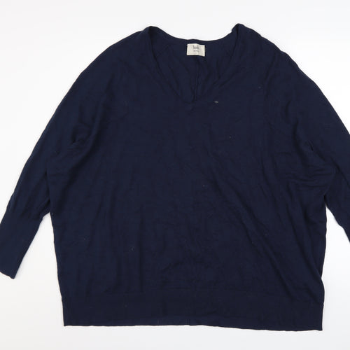 Hush Women's Blue V-Neck Relaxed Fit Knit Jumper Size S