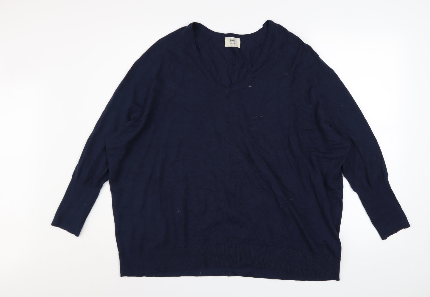 Hush Women's Blue V-Neck Relaxed Fit Knit Jumper Size S