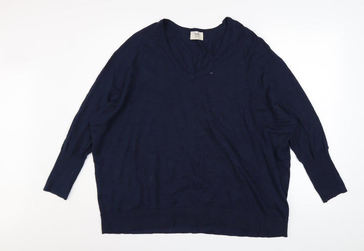 Hush Women's Blue V-Neck Relaxed Fit Knit Jumper Size S