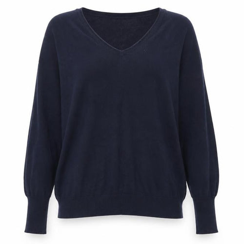 Hush Women's Blue V-Neck Relaxed Fit Knit Jumper Size S