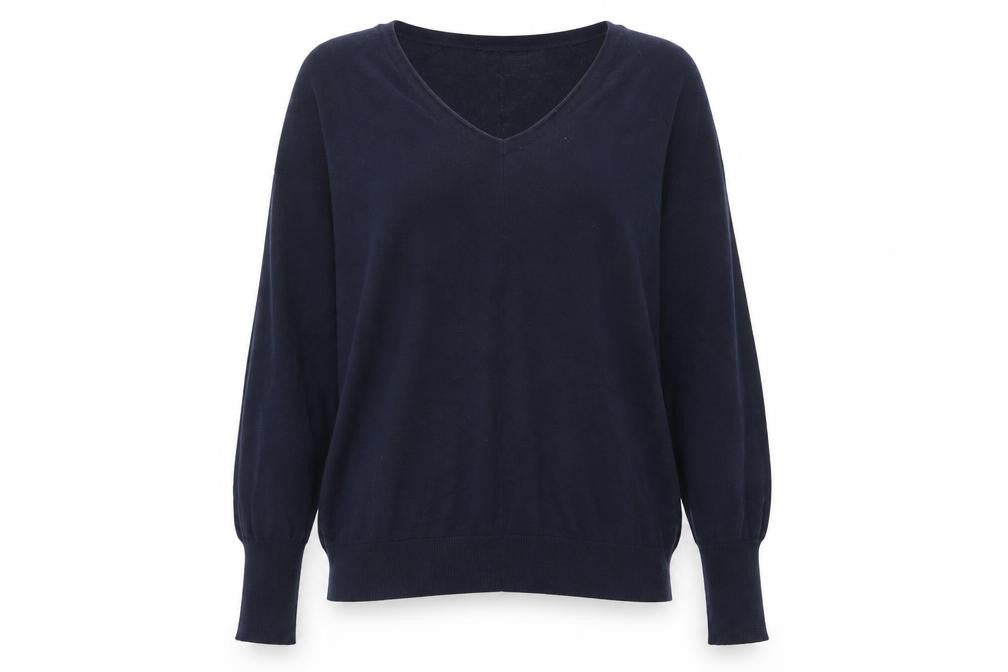 Hush Women's Blue V-Neck Relaxed Fit Knit Jumper Size S