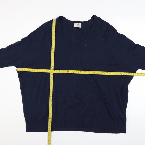 Hush Women's Blue V-Neck Relaxed Fit Knit Jumper Size S