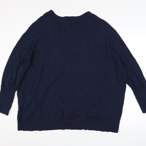 Hush Women's Blue V-Neck Relaxed Fit Knit Jumper Size S