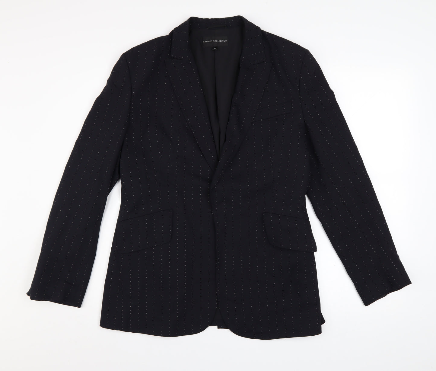 Marks and Spencer Women’s Black Pinstripe Blazer Size 12 Wool Blend