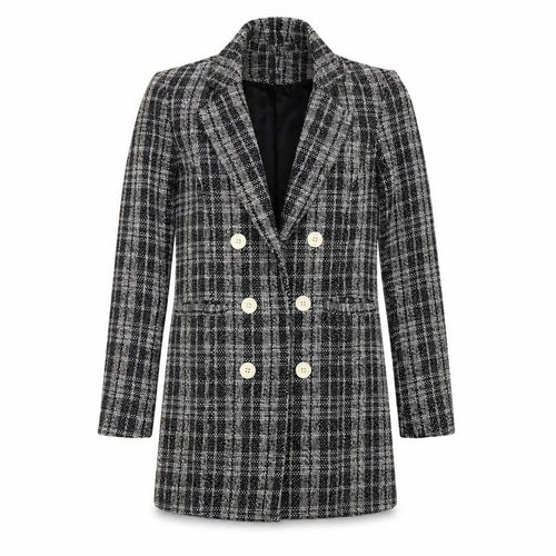 New Look Women’s Grey Check Double Breasted Tweed Blazer UK 8