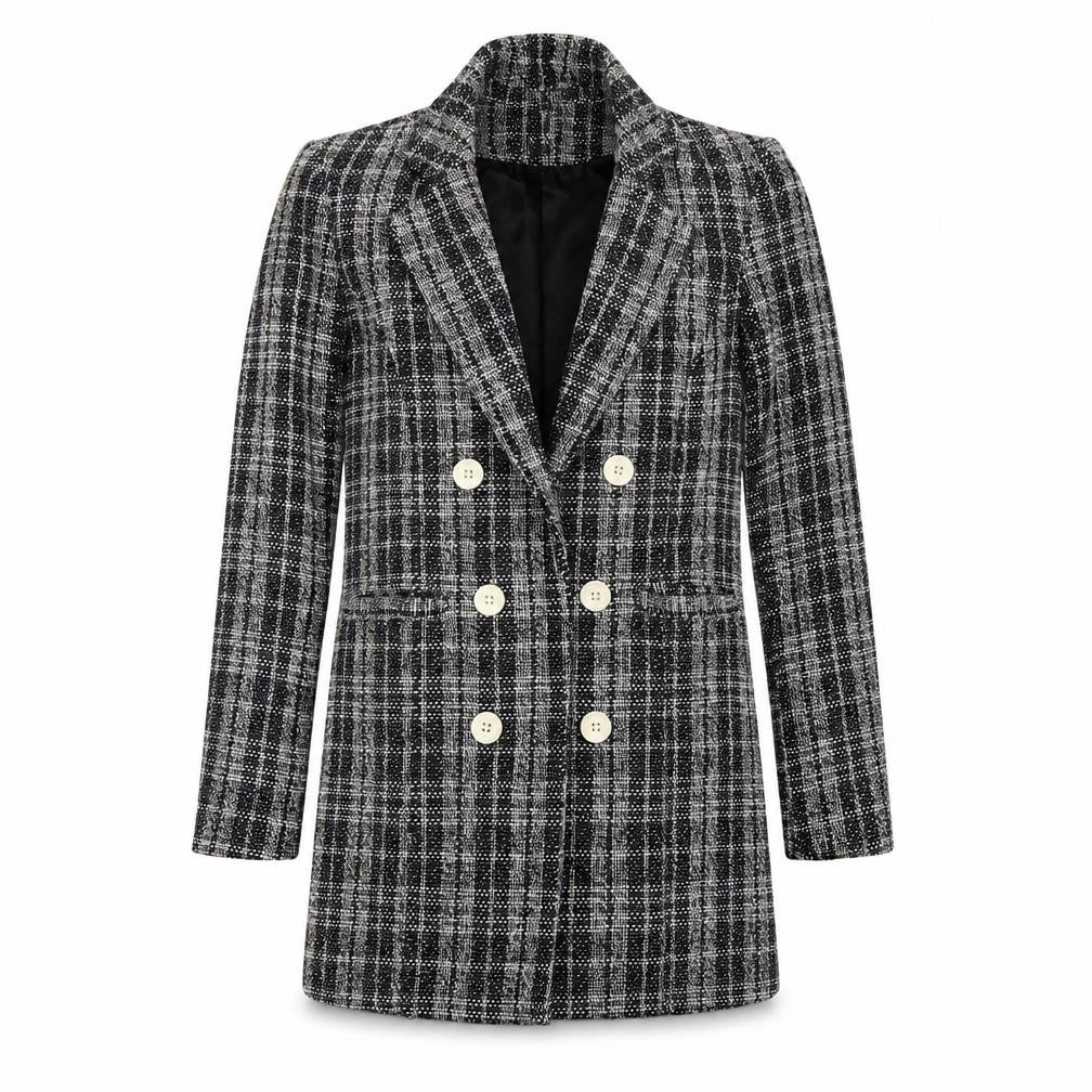 New Look Women’s Grey Check Double Breasted Tweed Blazer UK 8