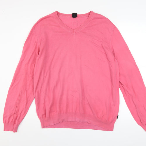 Hugo Boss Men’s Pink V-Neck Slim Fit Cotton Jumper 2XL