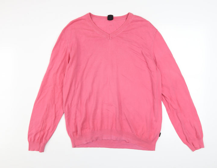 Hugo Boss Men’s Pink V-Neck Slim Fit Cotton Jumper 2XL