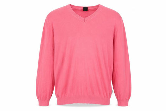 Front view of Hugo Boss Men’s Pink V-Neck Slim Fit Cotton Jumper 2XL
