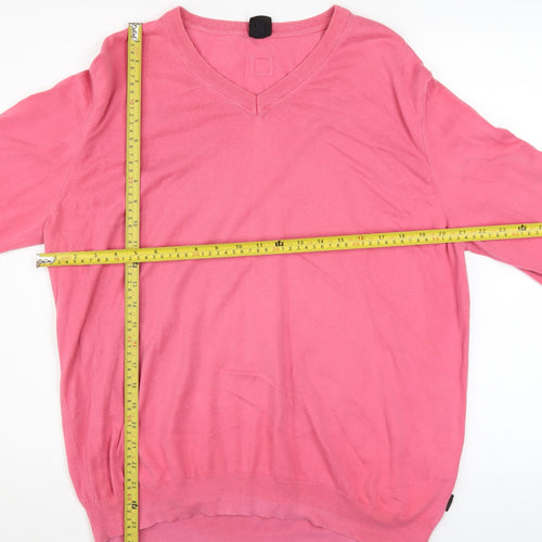 Hugo Boss Men’s Pink V-Neck Slim Fit Cotton Jumper 2XL