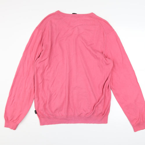 Hugo Boss Men’s Pink V-Neck Slim Fit Cotton Jumper 2XL