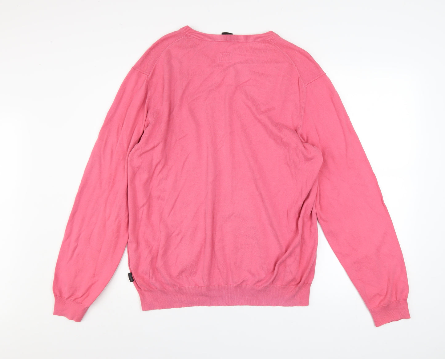 Hugo Boss Men’s Pink V-Neck Slim Fit Cotton Jumper 2XL
