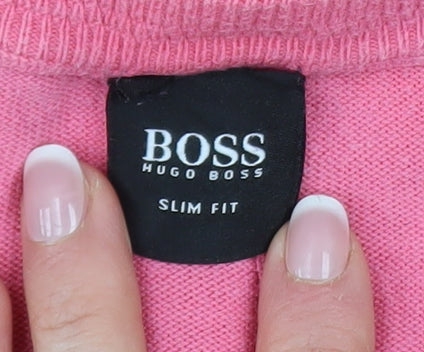 Hugo Boss Men’s Pink V-Neck Slim Fit Cotton Jumper 2XL