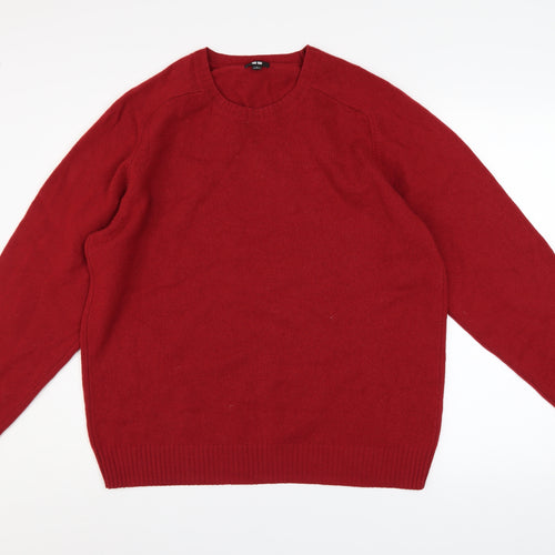 Uniqlo Men's Red Wool Crew Neck Pullover Jumper Size L
