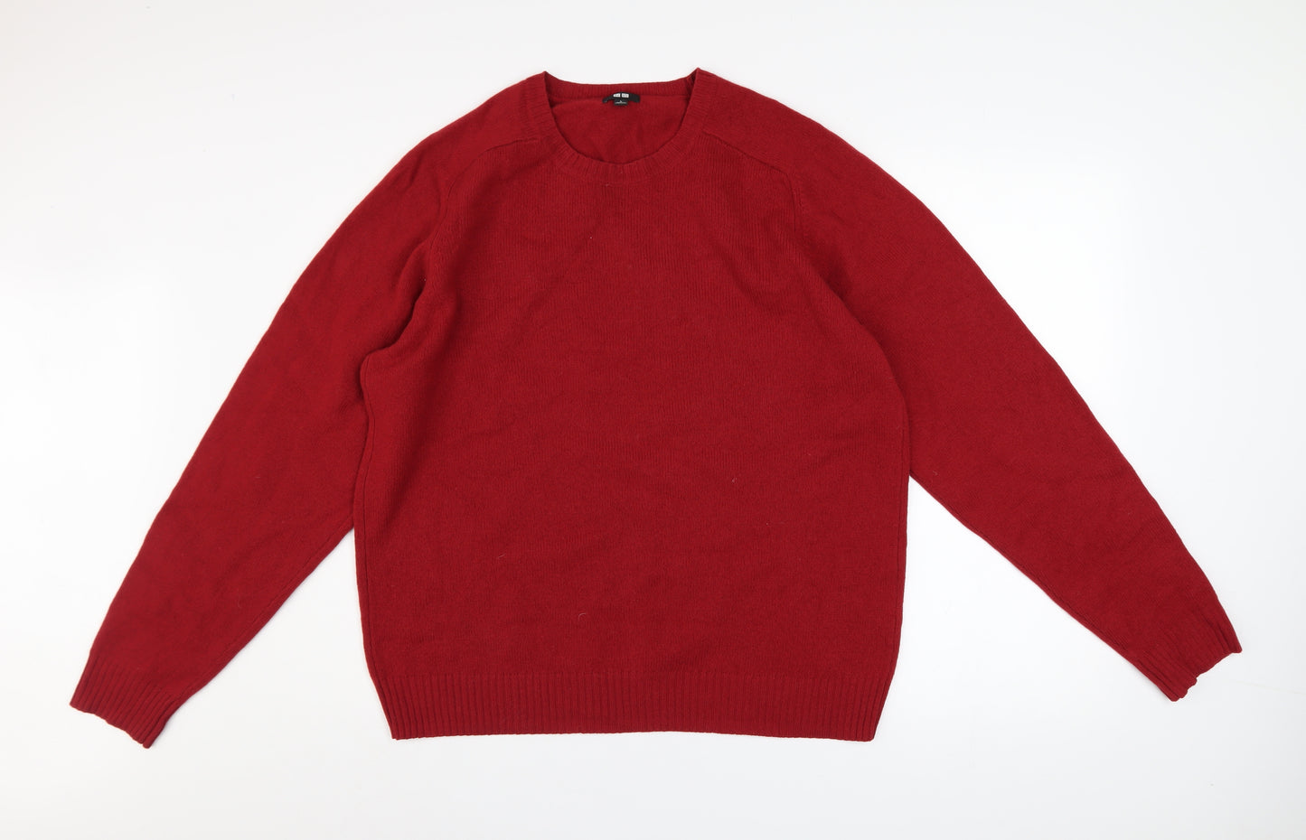 Uniqlo Men's Red Wool Crew Neck Pullover Jumper Size L
