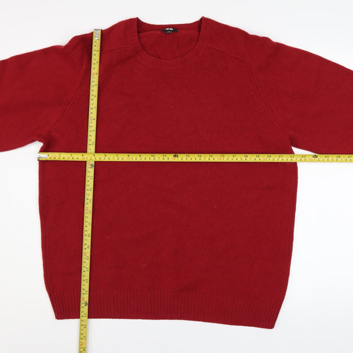 Uniqlo Men's Red Wool Crew Neck Pullover Jumper Size L